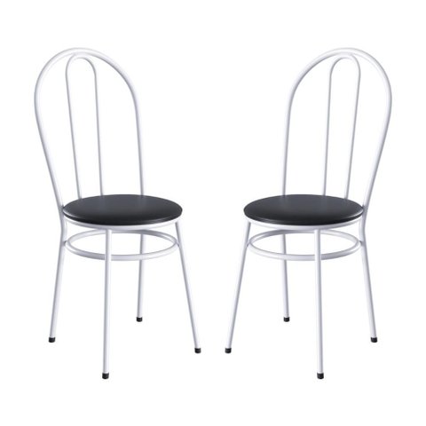 Kit 2 Cadeiras de Jantar Aço com Assento Estofado Multimóveis CR50270 Branco/Preto