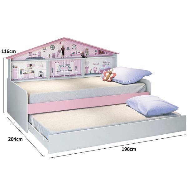 Cama Infantil Casa de Boneca com Cama Auxiliar e Luz/LED Pura Magia - 5