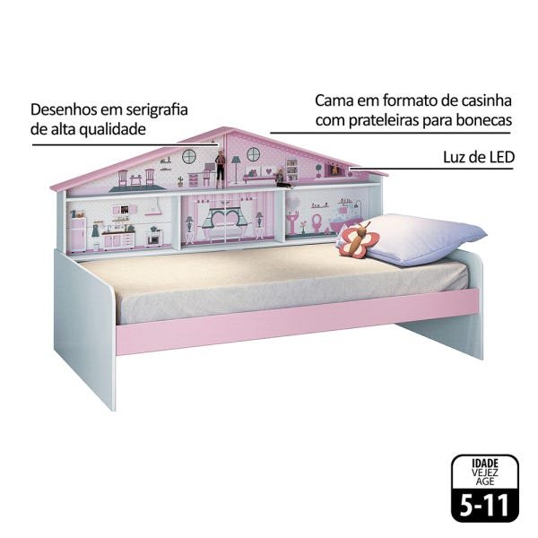 Cama Infantil Casa de Boneca com Luz/LED Diversão Pura Magia - 5