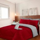 Ver imagem 1 de Jogo de cama Casal 6 peças com Edredom e Lençol Casa Dona Vermelho e Cinza