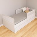 Ver imagem 2 de Bicama Solteiro Mdf Branco com 02 Grades e Cabeceira Telinha Anatômica Mobilistore