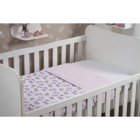 Edredom de Berço Dupla Face Malha Algodão Bichinho Rosa