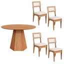 Ver imagem 2 de Conjunto Sala de Jantar Mesa Lisboa Hexagonal Freijó com 4 Cadeiras Palha Sintética 100% Mdf Freijó/