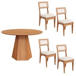 Conjunto Sala de Jantar Mesa Lisboa Hexagonal Freijó com 4 Cadeiras Palha Sintética 100% Mdf Freijó/ - 2