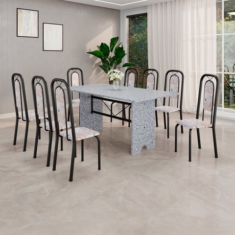 Conjunto Sala de Jantar 8 Cadeiras Lara Preto/Bege