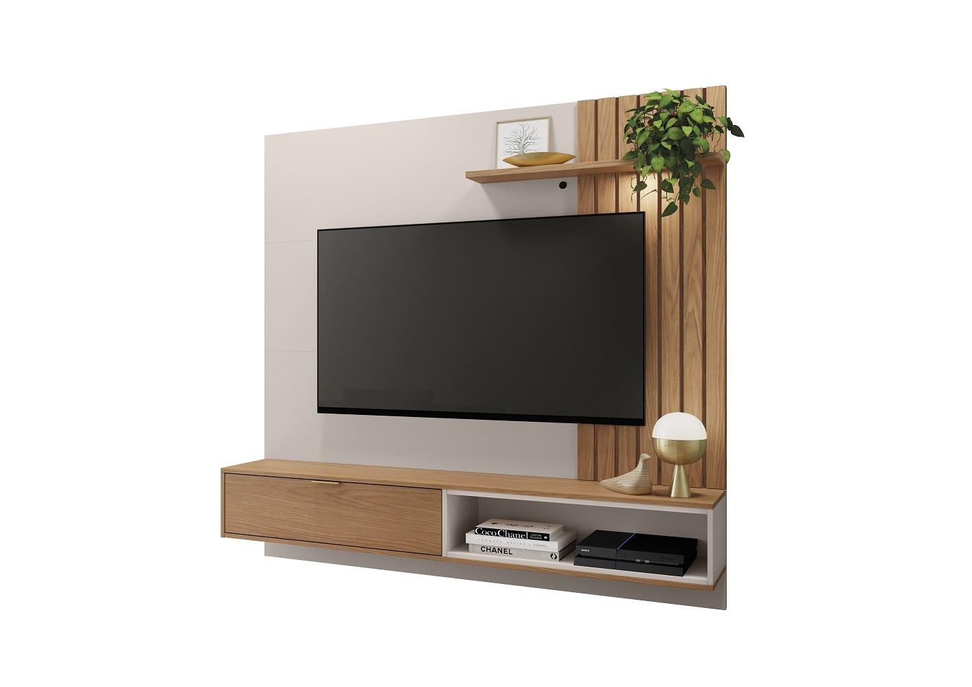 Painel Suspenso Tocantins 1.6 para Tv 60'' com 1 Porta 1 Nicho e Prateleira Off White Freijó - Colib - 2