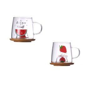Kit 2 Caneca Xicara 3d Vidro Borossilicato Morango Melancia