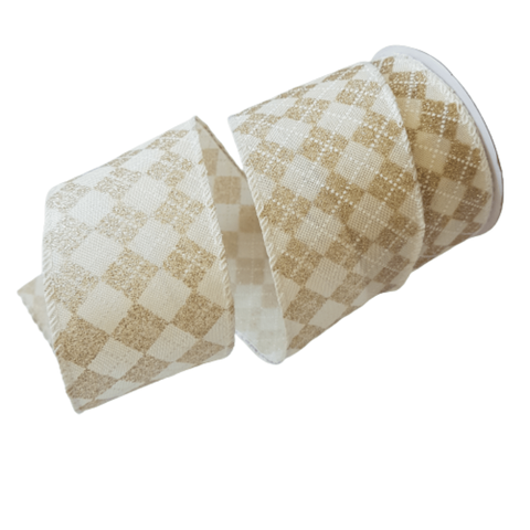 Fita Decorativa Natal Poliéster Bege/dourada Comp 9.14m X Larg 6.50cm