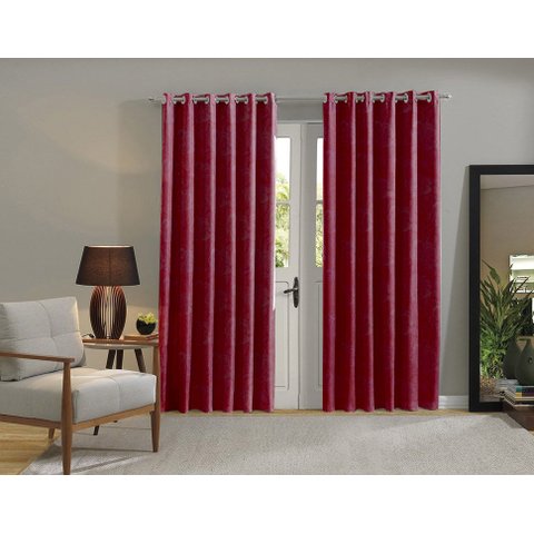 Cortina Jacquard Sala Quarto e Escritório P/ Varão 2 metros Cor:Vermelha