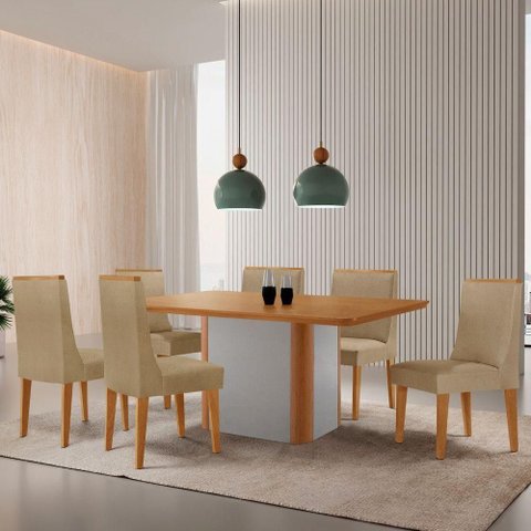 Mesa de Jantar Isadora 180cm Tampo MDF Laminado Turim 07 Naturale Off White