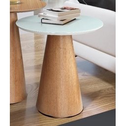 Conjunto Mesa de Canto Base Cone Laminado e Tampo Redondo Off White 60 e 70 Cm - 2