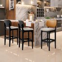 Ver imagem 2 de Kit 5 Banquetas Alta Bar Cozinha Jantar Betta L02 Preto Couríssimo Whisky Linho Bege - Lyam Decor