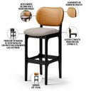 Ver imagem 4 de Kit 5 Banquetas Alta Bar Cozinha Jantar Betta L02 Preto Couríssimo Whisky Linho Bege - Lyam Decor