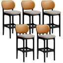 Ver imagem 1 de Kit 5 Banquetas Alta Bar Cozinha Jantar Betta L02 Preto Couríssimo Whisky Linho Bege - Lyam Decor