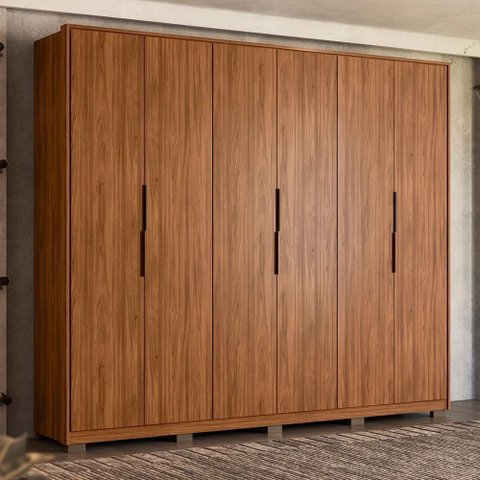 Guarda Roupa Casal Atrice 6 Portas Nogueira Touch com Pés - Demartêz Nogueira Touch