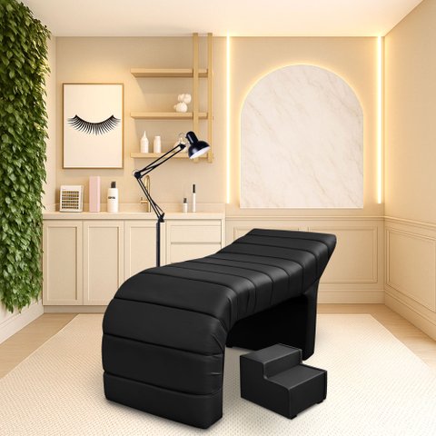 Maca Estofada Luxo para Estética, Spa, Cílios, Sobrancelhas Courino Preto Bz Home Decor