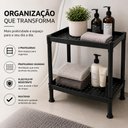 Ver imagem 3 de Prateleira Organizadora Preta 2 Andares Multiuso com Bandejas Vazadas Porta Objetos para Cozinha Mes