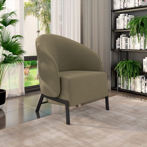 Poltrona Decorativa Sala de Estar Kenya Pés em Ferro Veludo Preto/castor G33 - Gran Belo