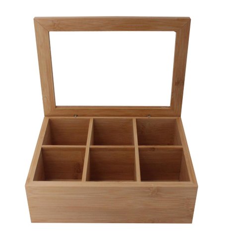 Caixa retangular em bambu com 6 divisorias L22xP18xA7,5cm