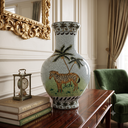 Ver imagem 2 de Vaso Decorativo Cerâmica Craquelada Pintado À Mão Zebra e Coqueiros 39cm Columbus Gold