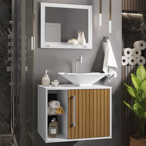 Conjunto para Banheiro Baden Branco com Cuba e Ripado
