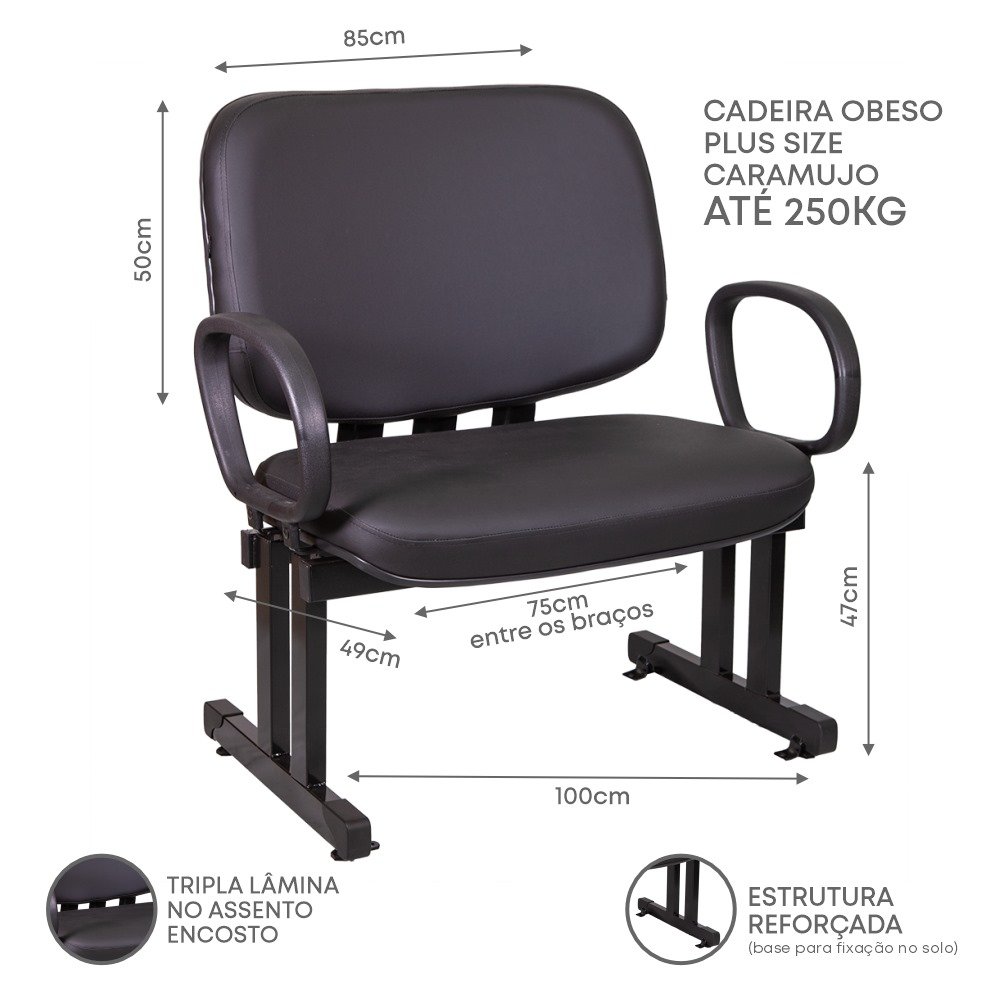 Cadeira Consultorio Clinica Obeso Plus Size Fixa Braço 250kg - 4