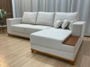 Ver imagem 2 de Sofá 3 Lugares 2,50 M Linho Bege Chaise Aline Plus