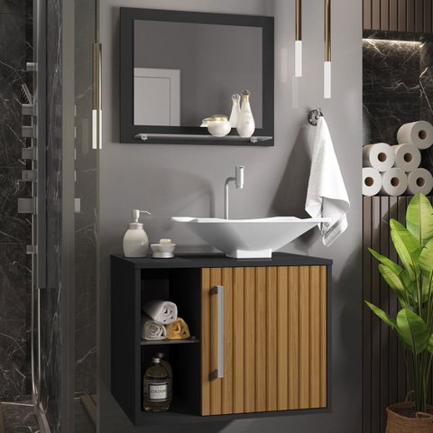 Conjunto para Banheiro Baden Preto Ripado