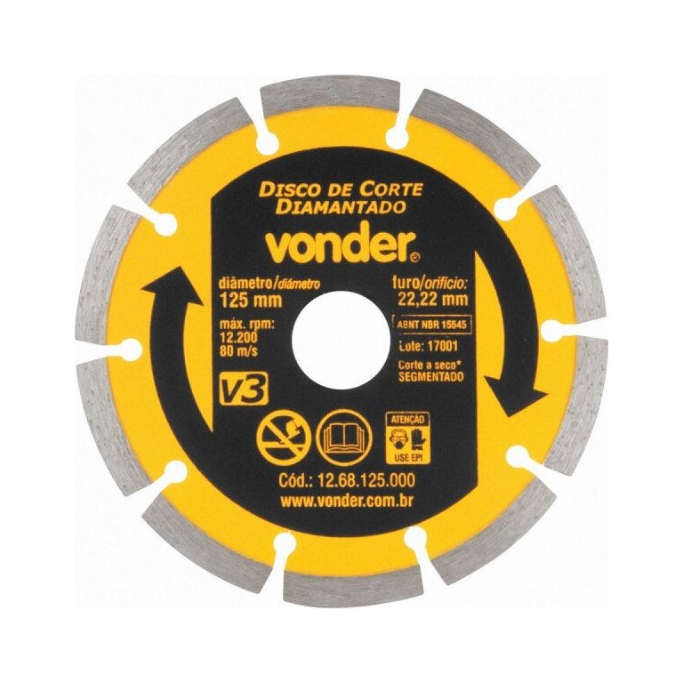 Disco de corte diamantado 125 mm segmentado V3 Vonder