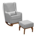 Ver imagem 1 de Poltrona Amamentação Balanço Retro Base Madeira com Puff Valentina Linho Cinza - Mirra Decor