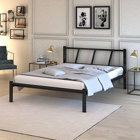 Cama Casal em Aço Villa Super Resistente Estilo Industrial:preto