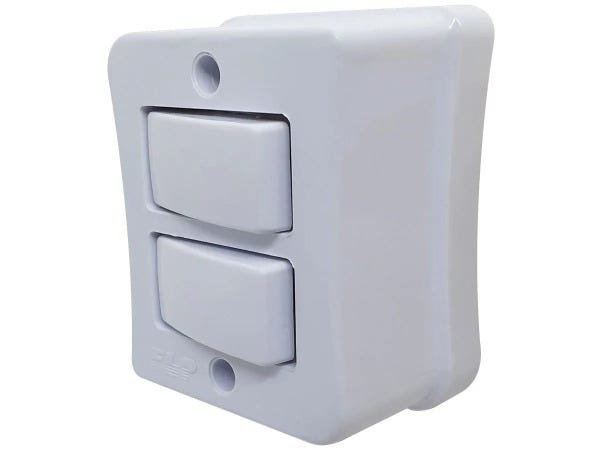 Interruptor Paralelo 2 Teclas 10A Sobrepor Externo Com Placa Espelho Branco Linha Viena - 35 Unidade - 1