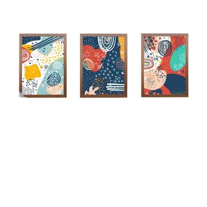Kit 3 Quadros Decorativos Abstrato Cores Quarto Sala:Tabaco