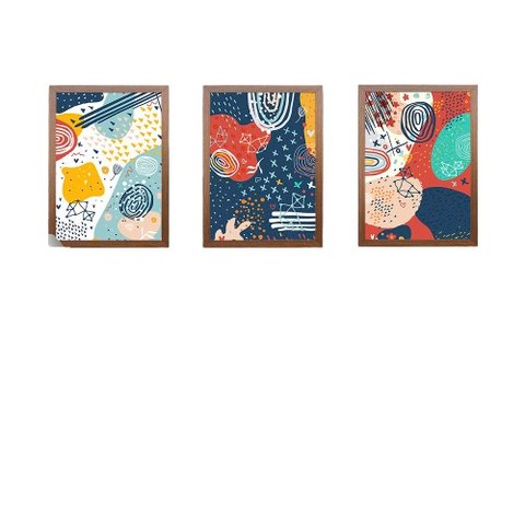 Kit 3 Quadros Decorativos Abstrato Cores Quarto Sala:Tabaco