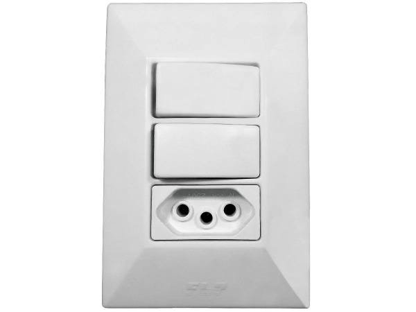 Interruptor Paralelo 2 Teclas + Tomada 20A 2p+t Com Espelho Branco Linha Dubai - 45 Unidades - 1