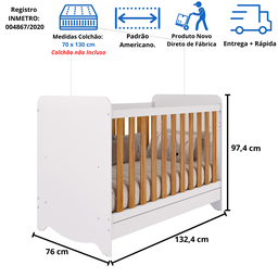 Berço Americano Ben 3 em 1 Mini Cama Mini Sofa Branco Carvalho Móveis Peroba - 5