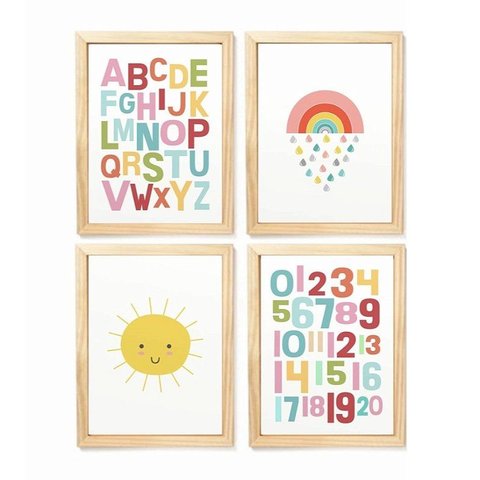 Kit Quadro Arco Íris e Sol Decorativo Infantil Quarto Criança Bebê Enxoval