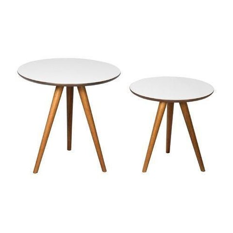 Conjunto Mesa Lateral Redonda L020 Cor Mel / Branco