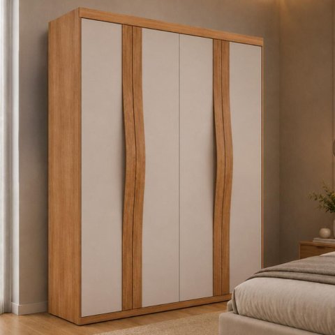 Guarda-Roupa Solteiro 100% MDF com 4 Portas e 2 Gavetas Multimóveis CR35522 Madeirado/Off White