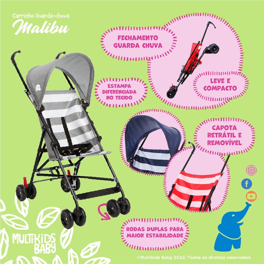 Carrinho Guarda-chuva Malibu 6m-15kgs Cinza Multikids Baby - Bb366out [reembalado] Bb366out Multikid - 9