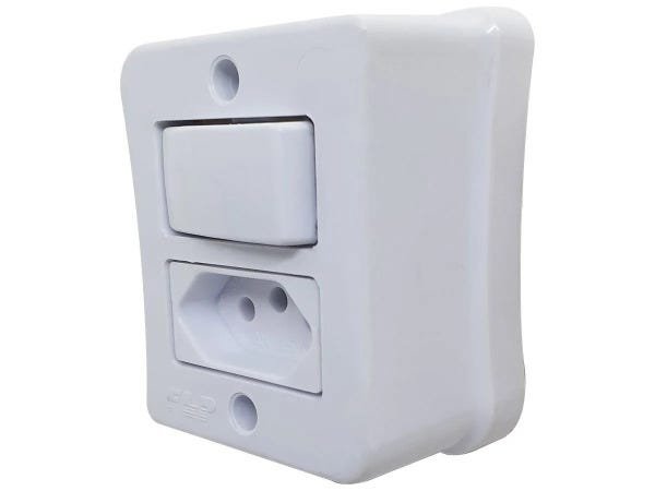 Interruptor Simples 1 Tecla + Tomada 10A 2p+t Sobrepor Externo Com Espelho Branco Linha Viena - 30 U - 1