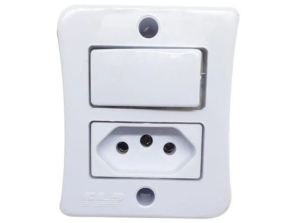 Interruptor Simples 1 Tecla + Tomada 10A 2p+t Sobrepor Externo Com Espelho Branco Linha Viena - 30 U - 2