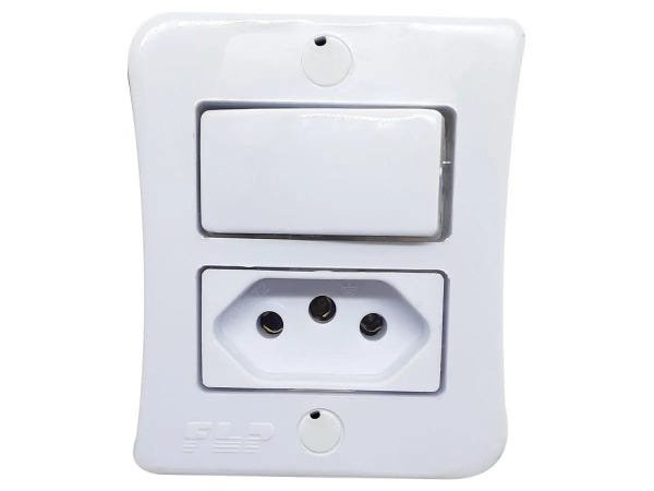 Interruptor Simples 1 Tecla + Tomada 10A 2p+t Sobrepor Externo Com Espelho Branco Linha Viena - 30 U - 3