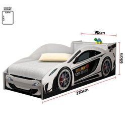 Cama Carro Solteiro Com Baú e Grade de Proteção Branco - 3