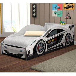 Cama Carro Solteiro Com Baú e Grade de Proteção Branco - 1