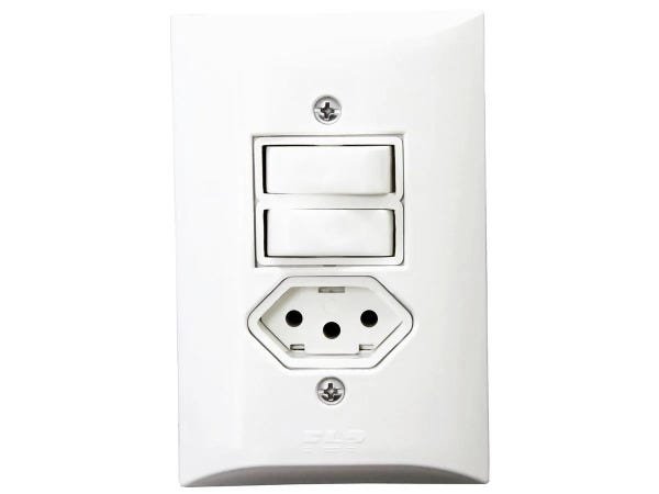 Interruptor Paralelo 2 Teclas + Tomada 20A 2p+t Com Espelho Branco - 25 Unidades - 1
