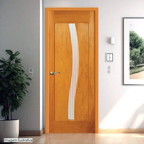 Folha de Porta de Madeira Maciça Tauari 210x62x3,3 Vidro em S Jomadi