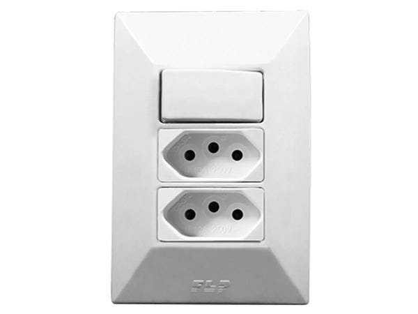 Interruptor Simples 1 Tecla + 2 Tomadas 10A 2p+t Com Espelho Branco Linha Dubai - 45 Unidades - 1