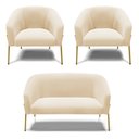 Ver imagem 1 de Sofá Namoradeira e 2 Poltronas Pé de Ferro Dourado Stella Suede D03 - D'Rossi Marrom Rato