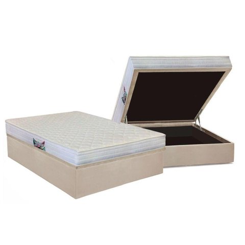 Cama Box Baú Casal: Colchão Anatômico Herval D28 / Ag65 Frontier + Base Crc Suede Clean(138x188)
